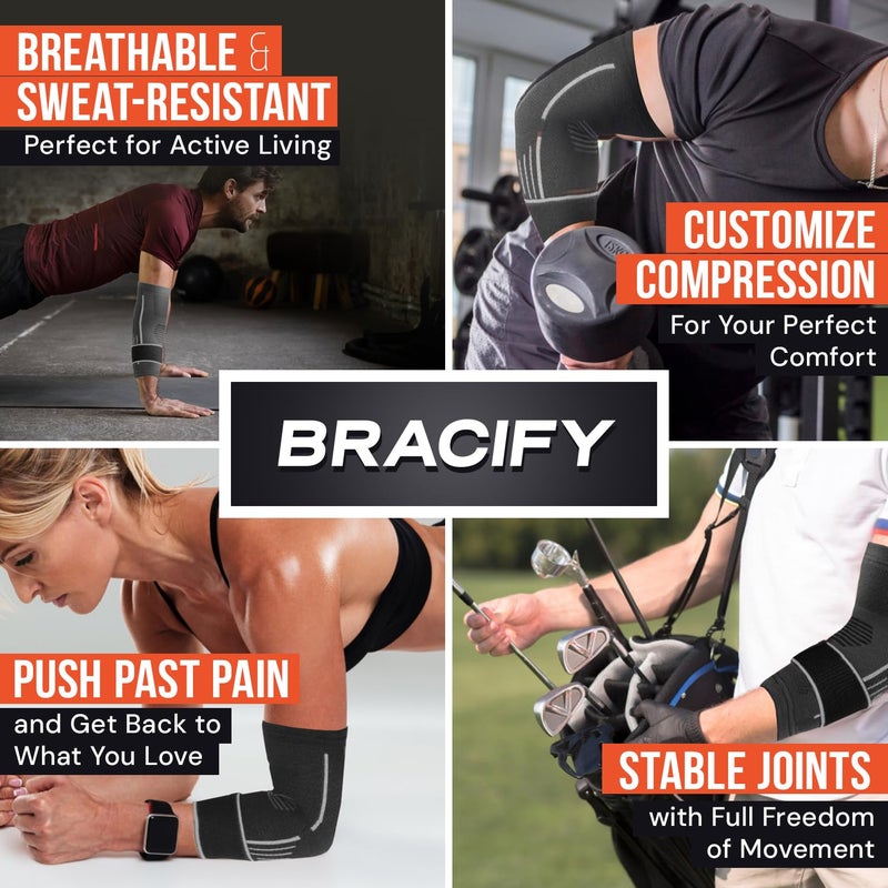 BRACIFY Elbow Brace for Tendonitis and Tennis Elbow for Women & Men, Arm Compression Sleeve for Arthritis, Workouts, Weightlifting, Reduce Joint Pain During Fitness Activity (Medium) - Image 5